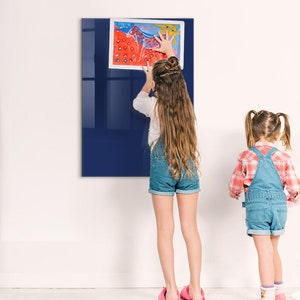 Tablero magnético azul marino, lista de tareas para la pared, tablero de mensajes azul marino, lista de tareas para la pared de color sólido, marcador + esponja