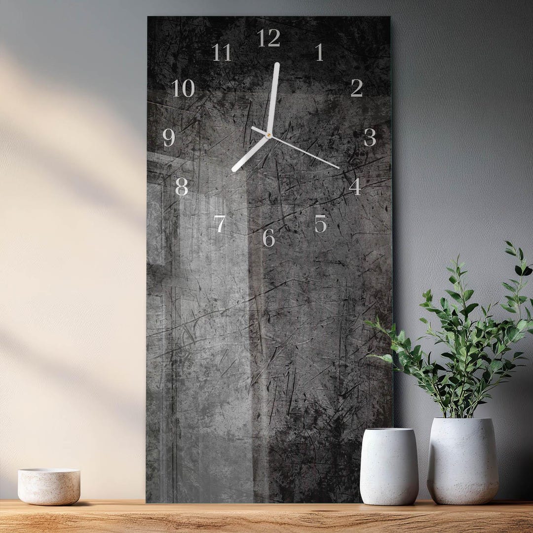 Pattern Personalized Clock, Black Glass Modern Wall Clock - Vertical ...