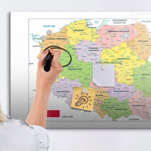 Tablero magnético con mapa de Polonia, mapa de lugares visitados, rastreador de viajes multicolor, rastreador de viajes con mapa de lugares visitados, marcador + esponja