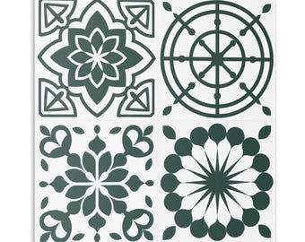 Azulejos de pared de PVC con motivos florales y geométricos, adhesivos verdes para azulejos, azulejos autoadhesivos, adhesivos texturizados para azulejos, adhesivos para azulejos de pared