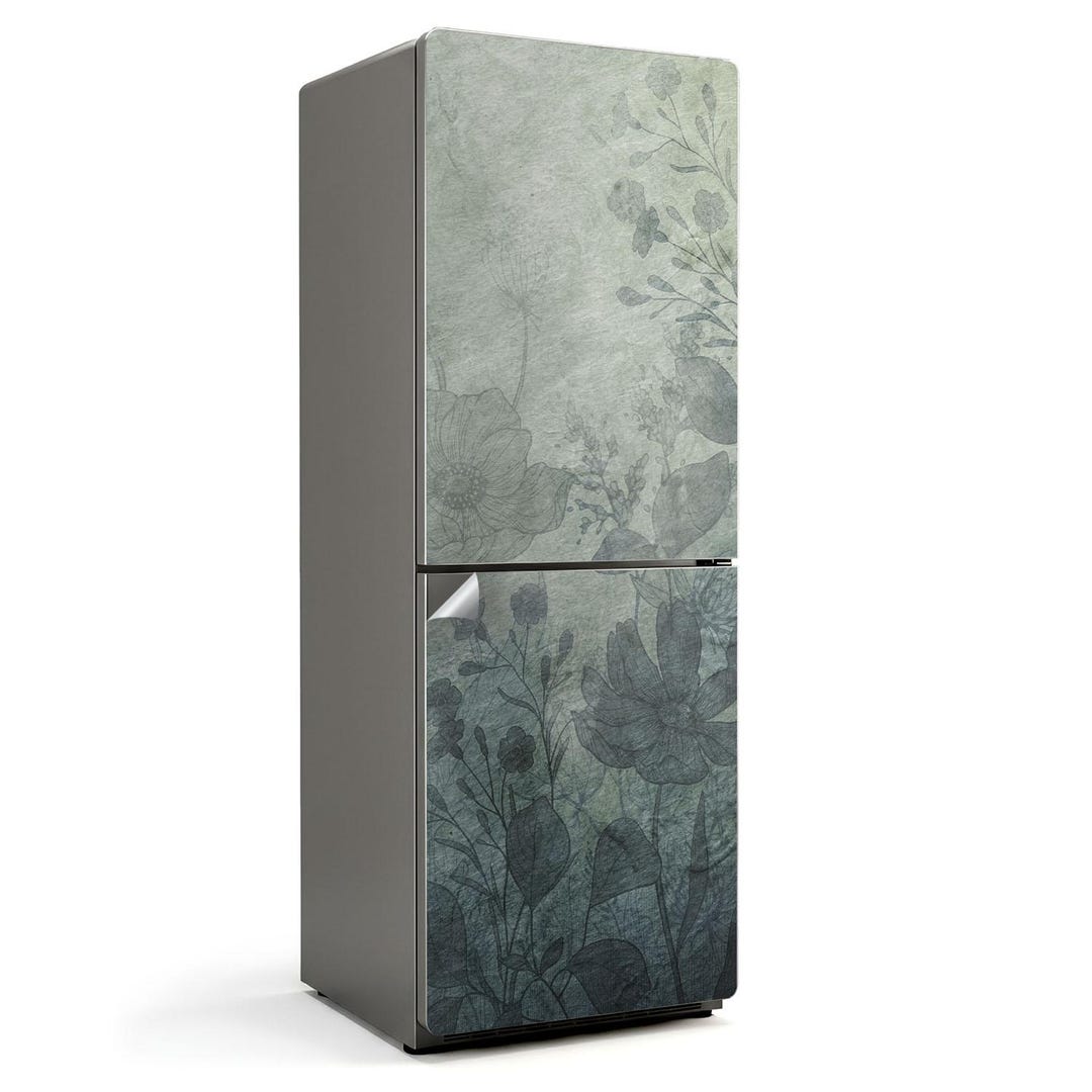 Patterned Refrigerator Delicate Floral Pattern Fridge Wrap Sticker, Gray Refrigerator Wrap ...