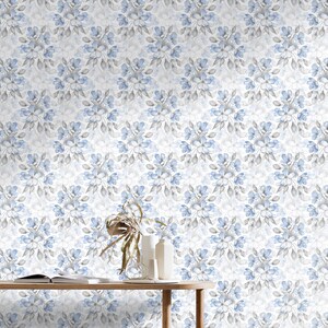 Wall Covering, Delicate Flowers Wallpaper,  Blue Wallpaper, Gray Wallpaper, Floral Wallpaper, Etno Wallpaper, Bedroom Wallpaper