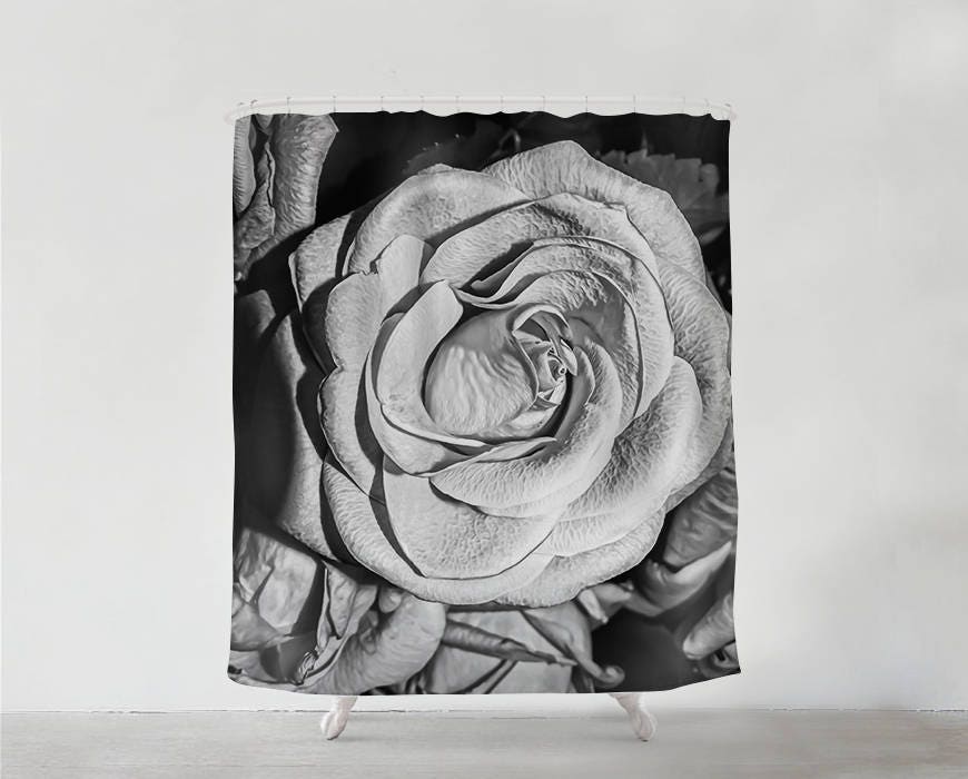 Black and White Rose Shower Curtain Bathroom Art Bohemian Etsy
