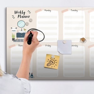 Weekly Planner Magnetic Board, Memo Board, Beige Timetable, Reusable Calendar Organizer, Dry Erase Marker