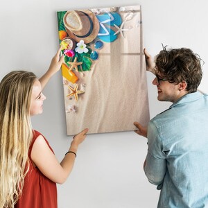 Tablero magnético Sandy Beach, lista de tareas para la pared, tablero de mensajes beige, lista de tareas para la pared con patrón de verano, marcador + esponja