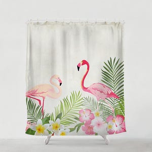 Flamingo and Tropical flowers shower curtain - Bathroom art  - Bohemian - Home decor - Bathroom Sets - Gift - Bath Curtain -kids S#31