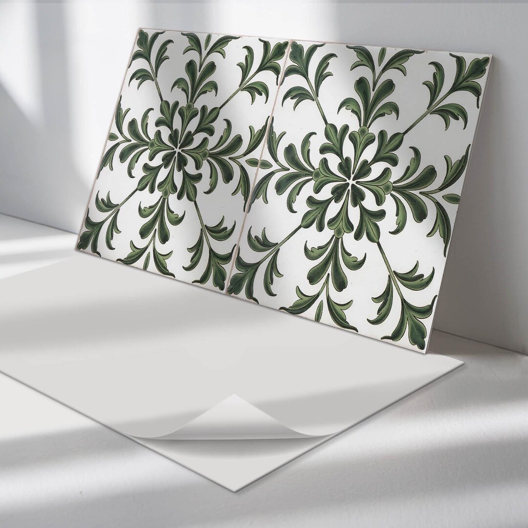 Sticker Decorative Panel Plant Motif on the Tile Panel Stickers, Green Peel and Stick Panels ...