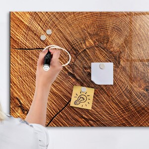 Pizarra magnética de madera decorativa, organizador de pared, tablero de estado de ánimo marrón, patrón de naturaleza de centro de comando, marcador + esponja