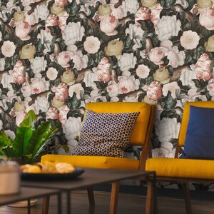 Wall Covering, Birds Flowers Wallpaper,  Pink Wallpaper, Green Wallpaper, Floral Wallpaper, Colorful Wallpaper, Bedroom Wallpaper