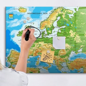 Tablero magnético con mapa del mundo de geografía, lugares que has visitado, mapa de viaje multicolor, mapa de países visitados, marcador + esponja
