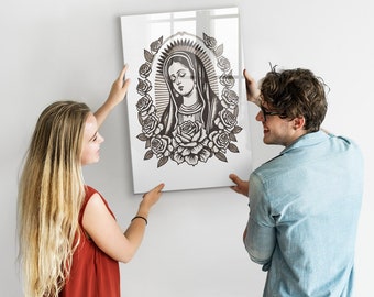 Tableau magnétique Vierge de Guadalupe, présentoir photo mural, tableau mémo blanc, liste de tâches pour mur motif religieux, marqueur + éponge