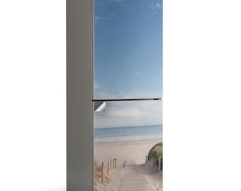 Vinilo para refrigerador "Camino a la Playa", Adhesivo azul para refrigerador, Adhesivos para cocina, Decoración para comedor