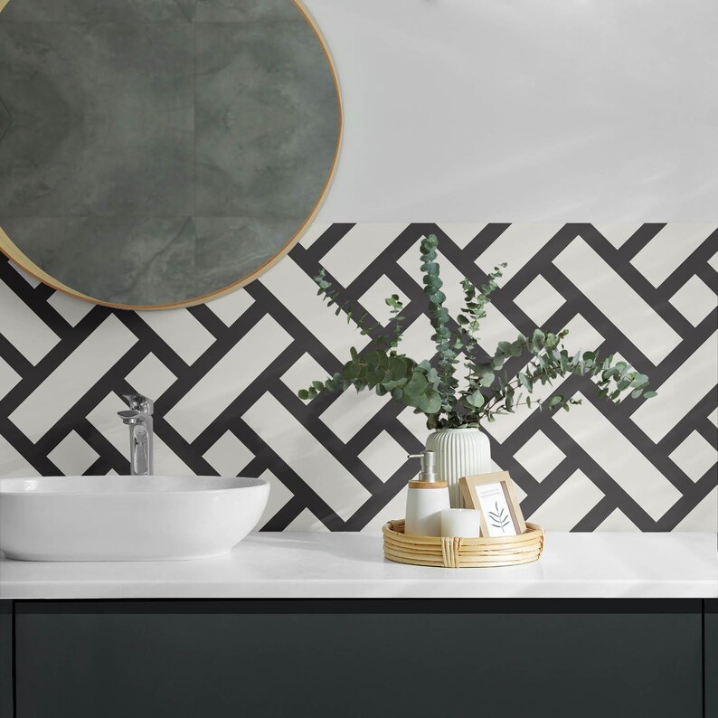 Sticker Decorative Panel Geometric Panel Stickers, Black Self Adhesive Panels, Backsplash Panel ...