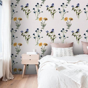Wall Covering, Flowers Herbarium Of Field Plants Wallpaper,  Green Wallpaper, Yellow Wallpaper, Floral Wallpaper, Botanical Wallpaper