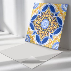 Decorative A Floral Motif PVC Wall Tiles, Blue Tile Stickers, Peel and Stick Tiles, Texture Tile Stickers, Bathroom Tile Stickers