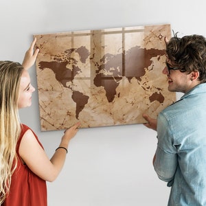 Tablero magnético con mapa del mundo antiguo, mapa de países visitados, lugares marrones en los que ha estado, rastreador de viajes de lugares en los que ha estado, marcador de borrado en seco