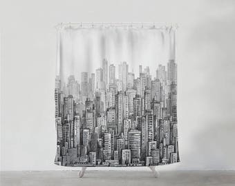 Drawing City shower curtain - Bathroom art  - Wanderlust - Bohemian - Home decor - Bathroom Sets - Gift - Bath Curtain - Art Bath - S#26