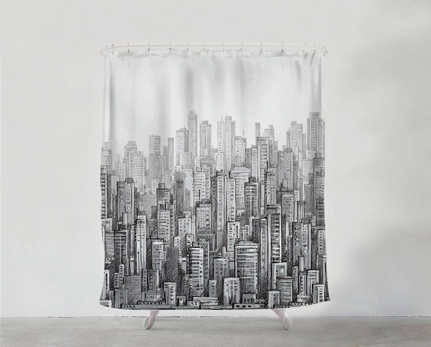 Drawing City Shower Curtain Bathroom Art Wander Drawing City Shower Curtain Bathroom, City Shower Curtain