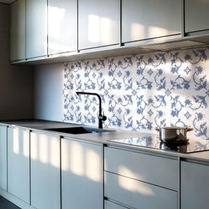 Floral Pattern PVC Wall Tiles, Blue Tile Stickers, Self Adhesive Tiles, Floral Tile Stickers, Wall Tile Stickers