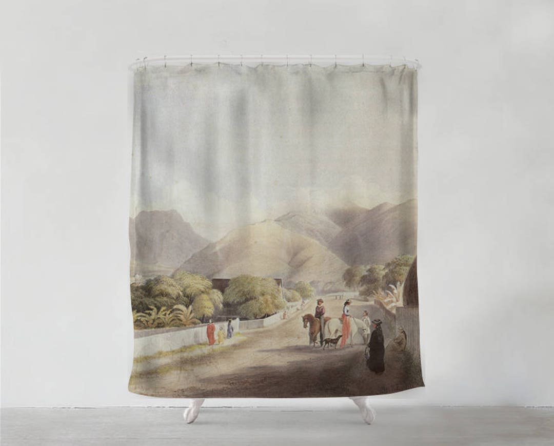 Classic Village Ilustration Shower Curtain Bathroom Art Bohemian Home Decor Bathroom Sets Gift