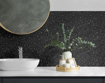 Abstract Terrazzo Pattern Tile Stickers, Black Peel and Stick Tiles, Tile Stickers, Texture PVC Wall Tiles, Bathroom Tile Stickers