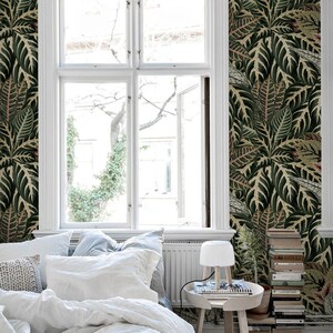 Wall Covering, Leafy Mosaic Wallpaper,  Green Wallpaper, Beige Wallpaper, Leaves Wallpaper, Plants Wallpaper, Removable Wallpaper
