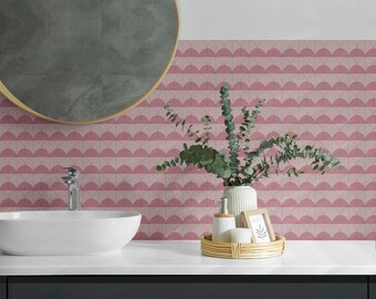 Geometric Semicircles Tile Stickers, Pink Self Adhesive Tiles, Tile Stickers, Texture PVC Wall Tiles, Wall Tile Stickers