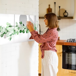 Tablero magnético con ramas de plantas, fotomural para pared, tablero de notas verde, lista de tareas para pared, flores y plantas, marcador + esponja