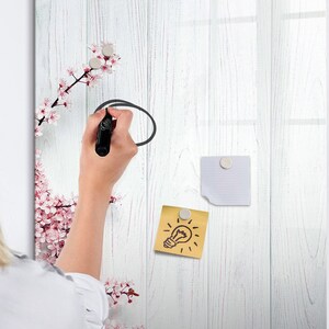 Pizarra magnética de madera con flores, fotomural para pared, tablero de notas blanco, lista de tareas para pared, flores y plantas, marcador + esponja