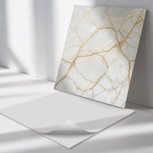 Elegant Marble Pattern PVC Wall Tiles, White Tile Stickers, Self Adhesive Tiles, Texture Tile Stickers, Wall Tile Stickers
