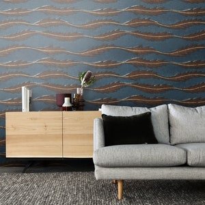 Wall Covering, Autumn Oak Leaves Wallpaper,  Blue Wallpaper, Brown Wallpaper, Abstract Wallpaper, Mosaic Wallpaper, Removable Wallpaper