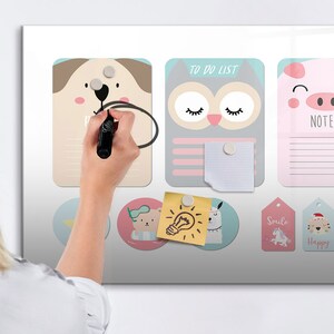 Pizarra magnética Happy Animals, planificador semanal, tablero de notas multicolor, organizador de horarios, marcador de borrado en seco