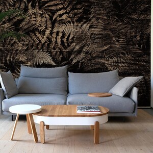 Wall Covering, Wooden Fern Wallpaper,  Black Wallpaper, Gold Wallpaper, Leaves Wallpaper, Boho Wallpaper, Bedroom Wallpaper