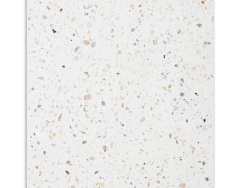 May include: White terrazzo tile with small, colorful flecks of brown, beige, and gray.