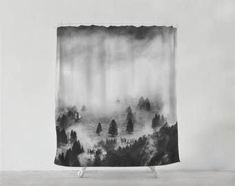 Fog on the Hill, Black & White, shower curtain - Bathroom art  - Bohemian - Home decor - Bathroom Sets - unique wedding gift for couple S#74