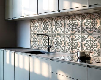 Plant Pattern On The Tile PVC Wall Tiles, Green Tile Stickers, Peel and Stick Tiles, Texture Tile Stickers, Bathroom Tile Stickers