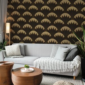 Wall Covering, Brown Art Deco Geometric Wallpaper,  Green Wallpaper, Beige Wallpaper, Geometric Wallpaper, Art Deco Wallpaper