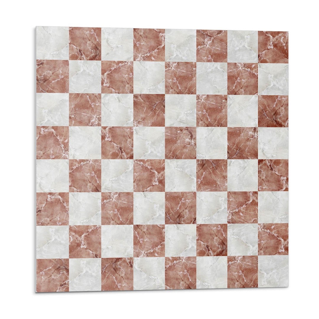 Marble Checkerboard Pattern PVC Wall Tiles, Brown Tile Stickers, Self ...