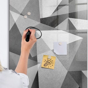 Pizarra magnética de abstracción geométrica, organizador de pared, tablero de estado de ánimo gris, lista de tareas para pared con patrón de abstracción, marcador + esponja