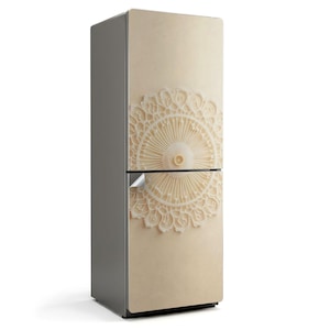Lace Pattern In A Circle Fridge Door Cover, Creamy Refrigerator Sticker, Kitchen Decor, Fridge Decor
