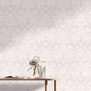 Wall Covering, Light Ornate Pattern Wallpaper,  Pink Wallpaper, Beige Wallpaper, Abstract Wallpaper, Etno Wallpaper, Bedroom Wallpaper