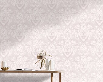 Wall Covering, Light Ornate Pattern Wallpaper,  Pink Wallpaper, Beige Wallpaper, Abstract Wallpaper, Etno Wallpaper, Bedroom Wallpaper