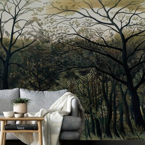 Rivestimento murale, carta da parati foresta pomeridiana, carta da parati nera, carta da parati gialla, carta da parati natura, carta da parati colorata, carta da parati camera da letto