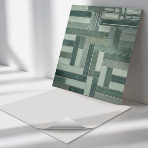 Mosaic Of Rectangles Tile Stickers, Green Peel and Stick Tiles, Tile Stickers, Texture PVC Wall Tiles, Bathroom Tile Stickers