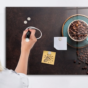Pizarra magnética con forma de taza de café, lista de tareas para la pared, tablero de mensajes multicolor, exhibición de fotos de alimentos y bebidas, marcador + esponja