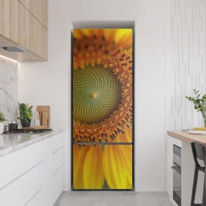 Sunflower Pattern In Detail Refrigerator Sticker, Yellow Refrigerator Decal, Removable Sticker, Housewarming Gift