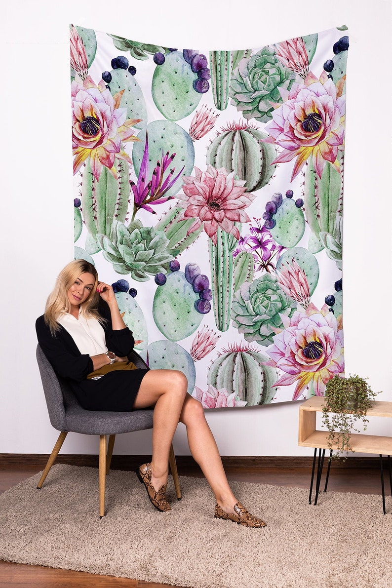 Watercolor Cactus Wall tapestry Tapestry exotic Wall Hangings Wanderlust Bohemian Home decor Wall decor Dorm decor T17 image 1