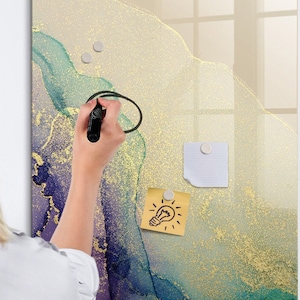 Tablero magnético de mármol colorido, lista de tareas para la pared, tablero de mensajes verde, lista de tareas para la pared con patrón abstracto, marcador + esponja