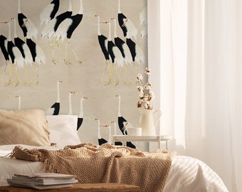 Wall Covering, Bird Crowd Wallpaper,  Beige Wallpaper, Yellow Wallpaper, Bird Wallpaper, Animal Wallpaper, Wall Decor, Home Decor