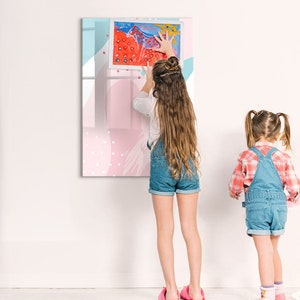 Pizarra magnética con patrón abstracto, organizador de pared, tablero de estado de ánimo rosa, lista de tareas para pared con patrón abstracto, marcador + esponja